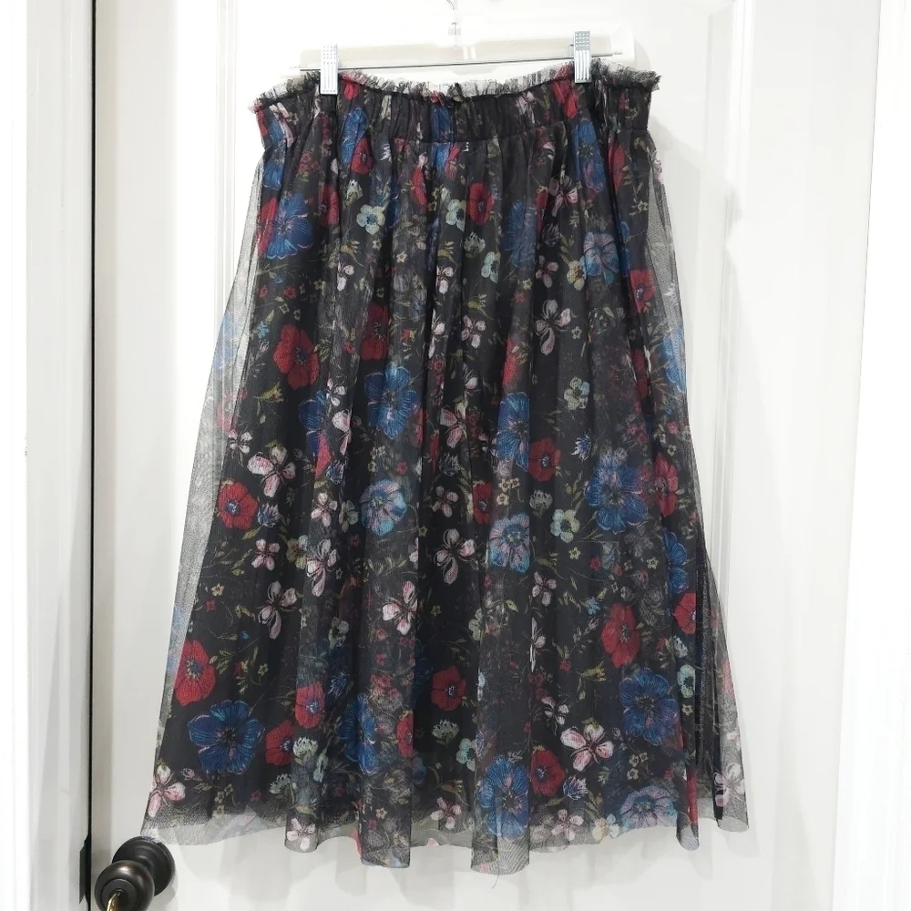 LAUREN CONRAD Disney Snow White Smocked A-Line Midi Skirt, Floral Printed Tulle